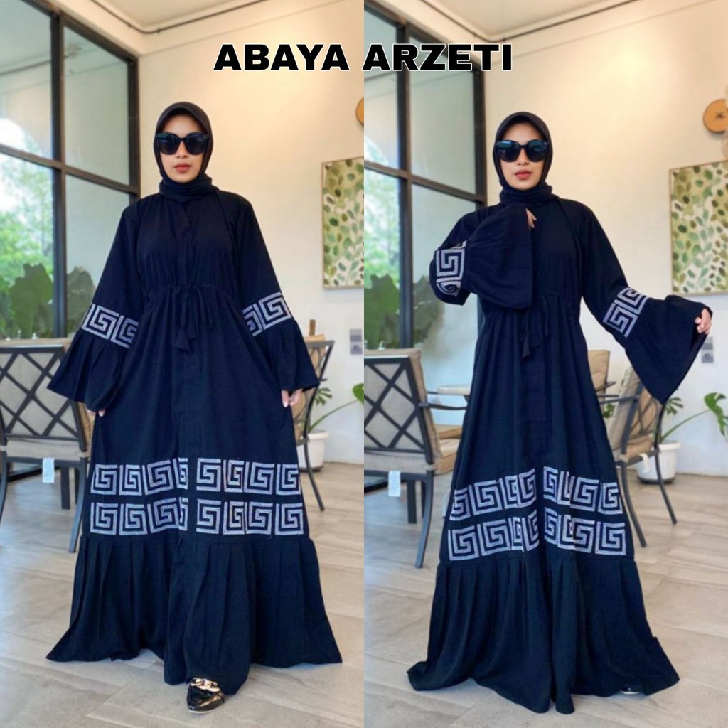 Abaya Hitam Gamis Saudi Jetblack Premium Bordir Mewah Elegan - ARZETI