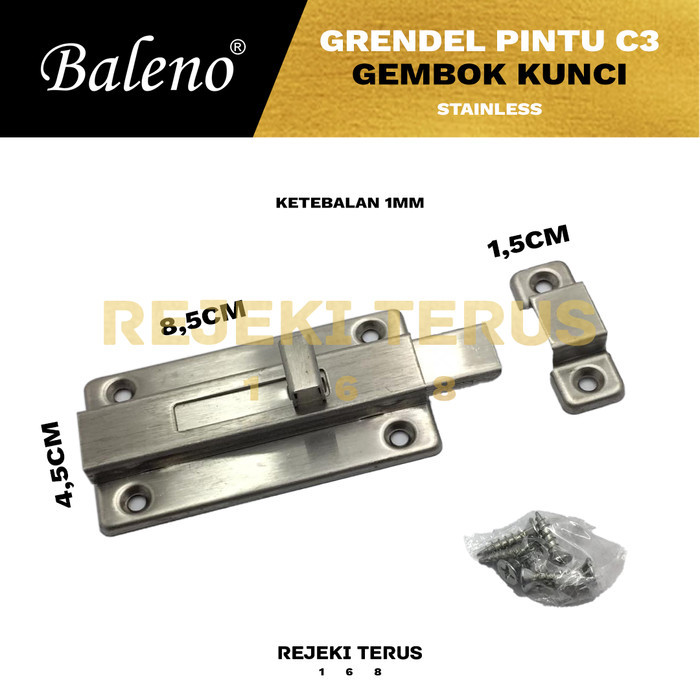 Grendel Slot Pintu C3 Stainless / Pengaman Kunci Kamar Mandi Gembok