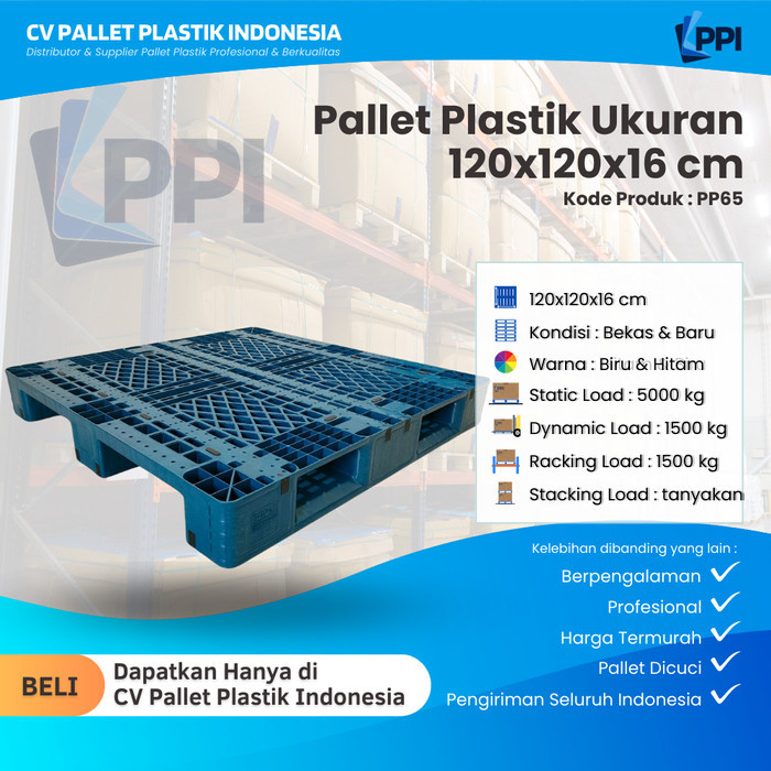 

Pallet Plastik Bekas/Baru Ukuran 120x120x16 cm – PP65 / Pallet Plastik Biru/ Pallet Plastik Jaring