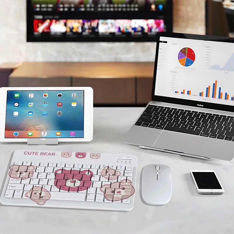 Five red pink bear cute and convenient white simple tablet Bluetooth keyboard and mouse