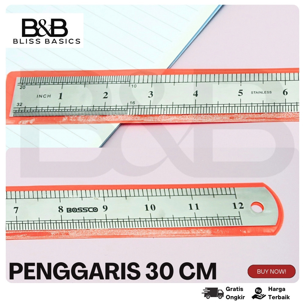

Grosir!!! (Harga 1 LUSIN) Penggaris besi 30 cm, stainless steel ruler, penggaris besi
