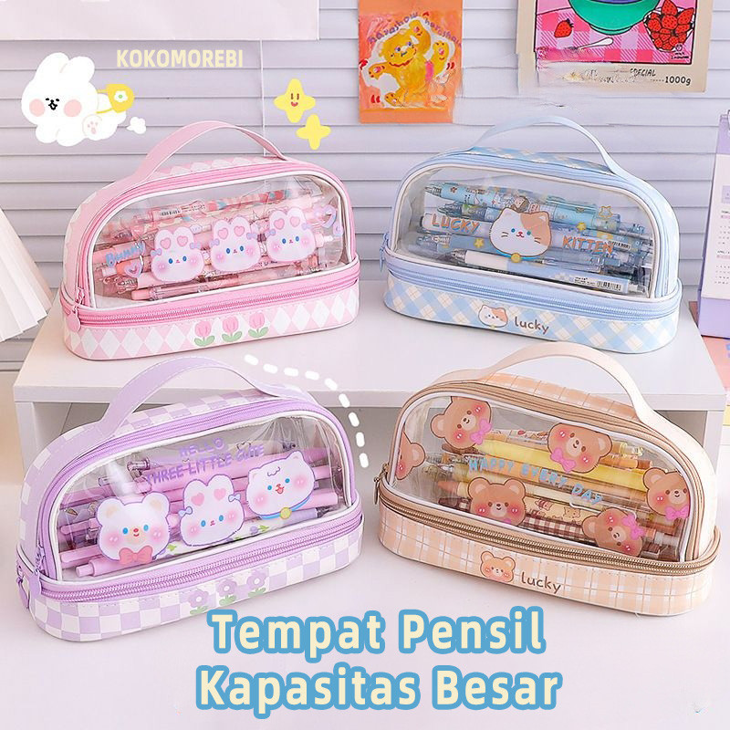 

MOREBI Tas Alat Tulis Transparan Berkapasitas Besar / Pen Case Karakter Kotak Pensil Transparan / Tas Pensil Dua Lapis / Tempat Pensil Gadis Lucu