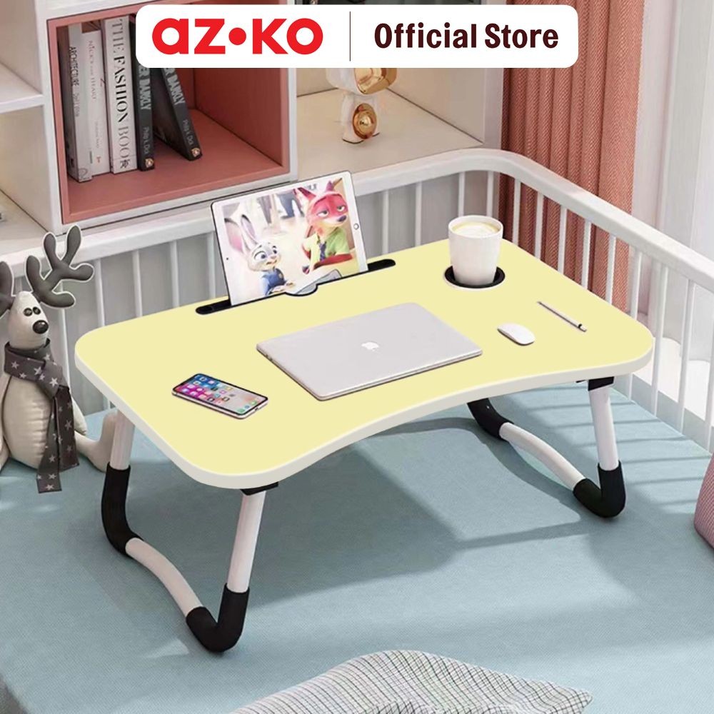 AZKO Odi Meja Lipat Laptop Dengan Tempat Gelas Folding Table Foldable Study Desk Meja Belajar Mini S