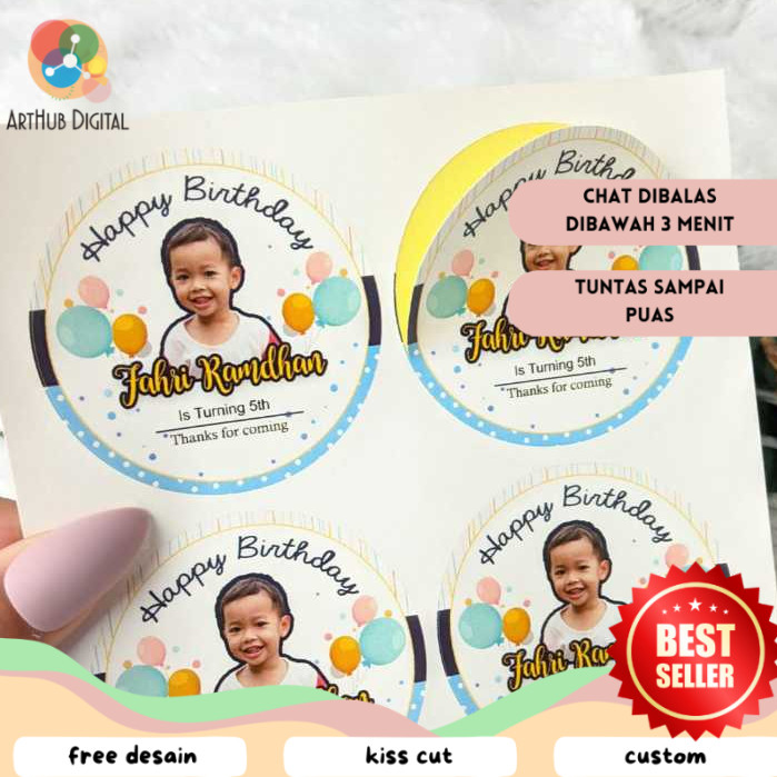 

AHD 2-4 Sticker Bulat Ulang Tahun Anak Stiker Ultah Free Design Template Birthday Bahan Chromo