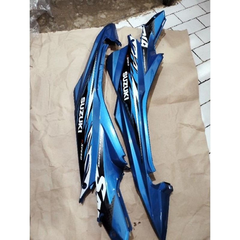 COVER BODY BODI BELAKANG SUZUKI SATRIA FU FL FACELIFT 2013 WARNA BIRU PLUS STRIPING