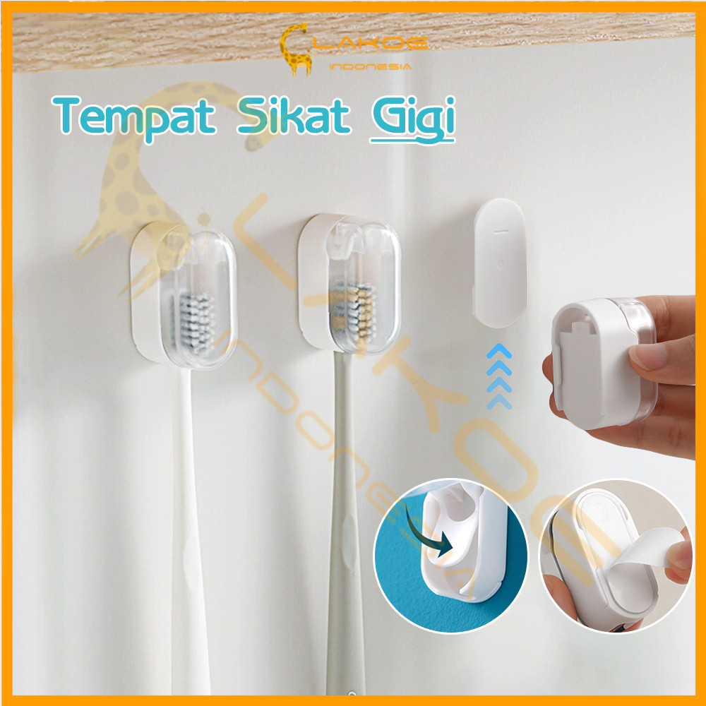 Lakoe Tempat Pelindung Sikat Gigi Rak Sikat Gigi Terpasang di Dinding Tooth Brush Organizer