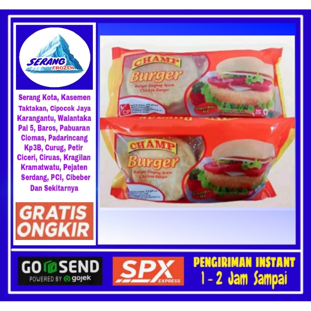 

Burger Champ 315g, Isian Burger,isi 6 Daging Burger, Serang Frozen