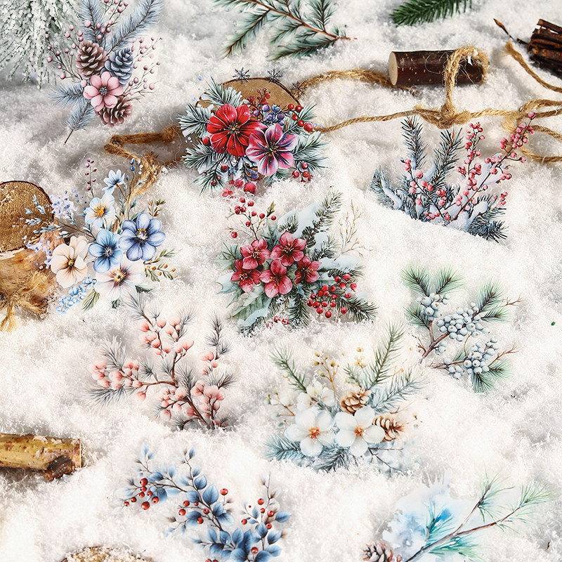 

20 pcs Winter flower branches leaves Stickers PET Material Collage Junk Journal DIY Scrapbooking Supplies Decor Sticker