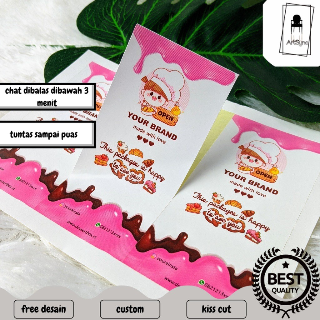 

Syncart Stiker Seal Dessert Cetak Sticker Seal Segel Box Persegi Segel Custom Free Desain A3+
