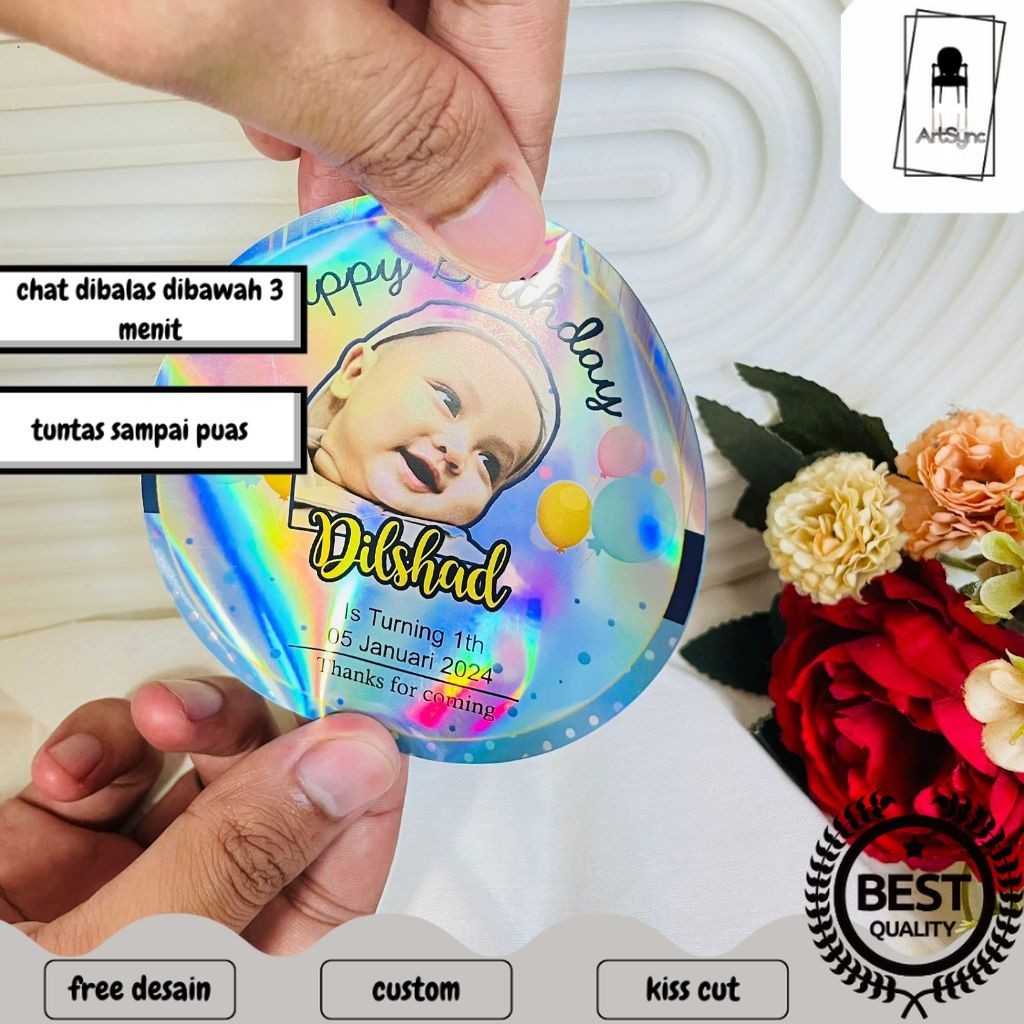 

Syncart 5-8 Stiker Hologram Ulang Tahun Anak Sticker Label Undangan Happy Birthday Uk.Sedang