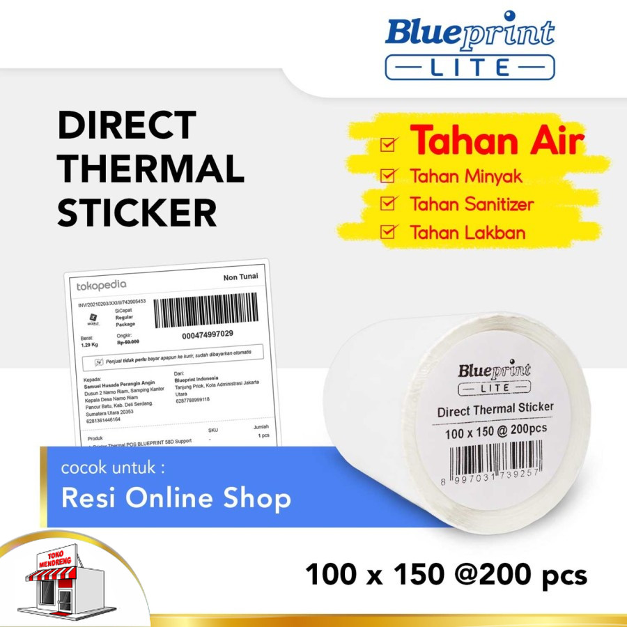 

Blueprint Lite Direct Thermal Sticker 100 x 150 mm isi 200 Stiker Label A6 Olshop Barcode 100x150