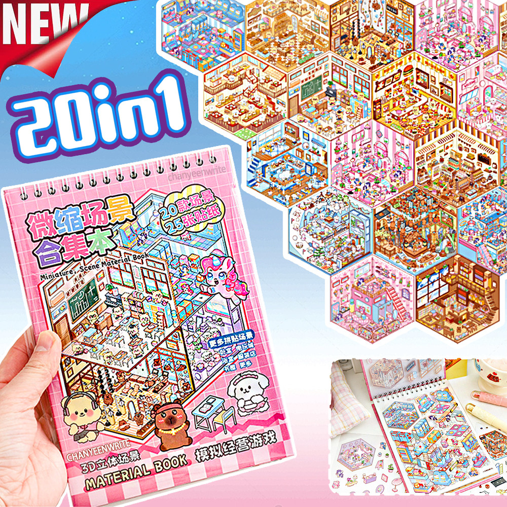 

NEW! 20Sences in 1Book Cartoon Landscape DIY Toy Game Sticker Album Book Festival Birthday Present Gift for Kid Girl Child