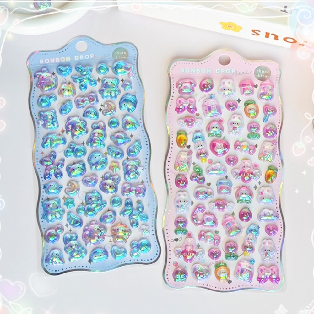 

Cartoon Bowknot Animals Rainbow Gradient 3D Relief Stickers Cute Stationery Diy Scrapbooking Journal Sticker Decor Art Supplies