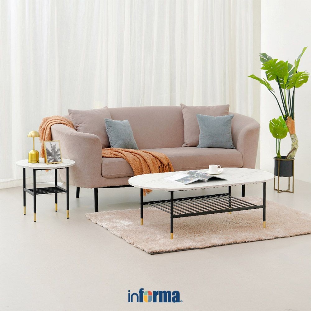 Informa Set 2 pcs Jevon Meja Tamu Dan Meja Sisi - Putih Set Coffee Table And End Table Tamu Serbagun