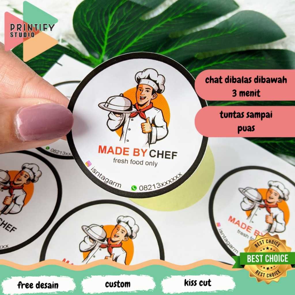 

Printify SBC 2-7 Cetak Stiker Bulat Label Olshop Custom Sticker Logo Makanan Print