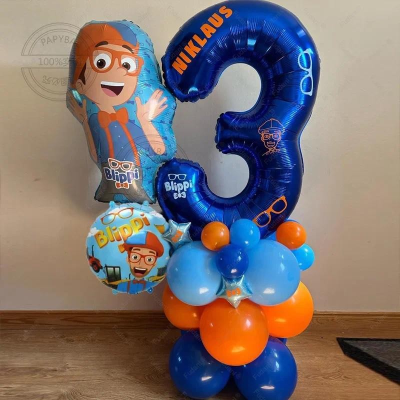 29pcs Blippi Theme Birthday Balloons Set Orange Blue Latex Balloons for Boy Baby Shower Globos Birth