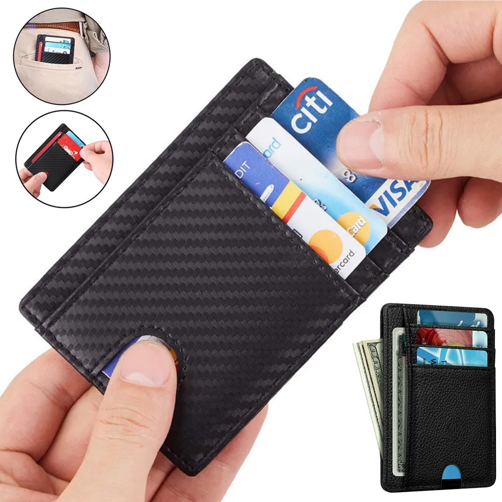 

2024 Rfid Men Card Holder Wallets Pu Leather Customized Hasp Small Card Wallets Portable Slim Mini Wallet Business Male Purses