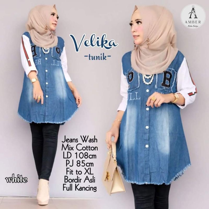 Tunik jeans bordir / Blouse top jeans / Atasan jeans bordir / Baju tunik jeans bordir / tunik kancin