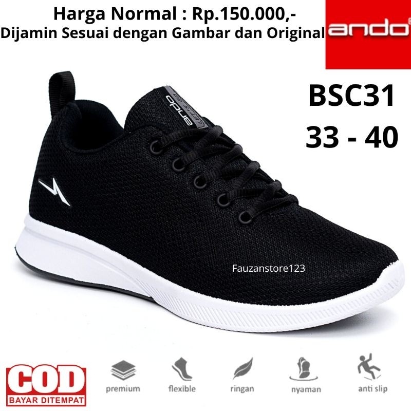BAHAN PREMIUM / SEPATU SEKOLAH ANAK LAKI LAKI PEREMPUAN ANDO ORIGINAL HITAM PUTIH SD SMP SMA SEPATU 