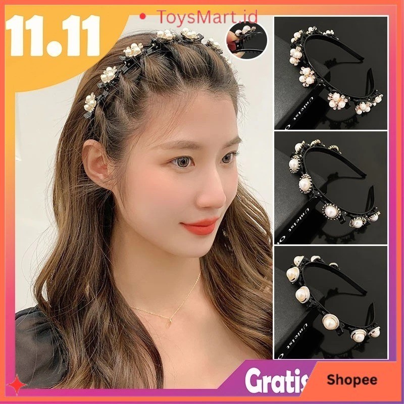 2in1 Bando include Jepit Rambut Fashion Korea Pola Mutiara Wanita Dewasa