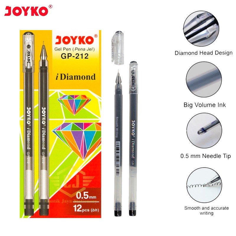 

Pulpen Gel Joyko iDiamond [GP-212/1 Pack] / Ballpoint Jel 12 Pcs / Pena Pen 1 Lusin / Polpen 1 Pak / Bulpen 0.5mm / Ball Pen Boxi / Bolpen Tinta Warna Hitam & Biru 1 Box