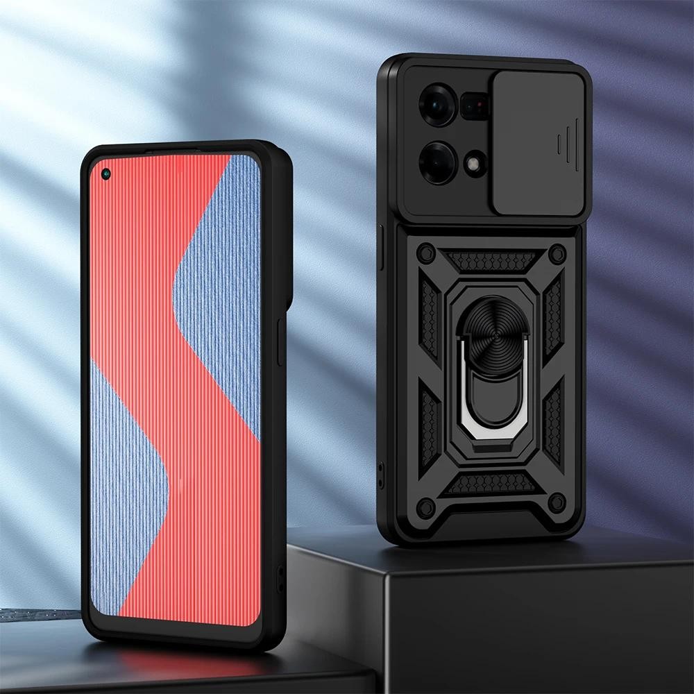Untuk OPPO Reno 7 4G 7Z 5G 7 Pro case Slide Camera Lens Protection 360  Meatl Ring Stand armor Casin