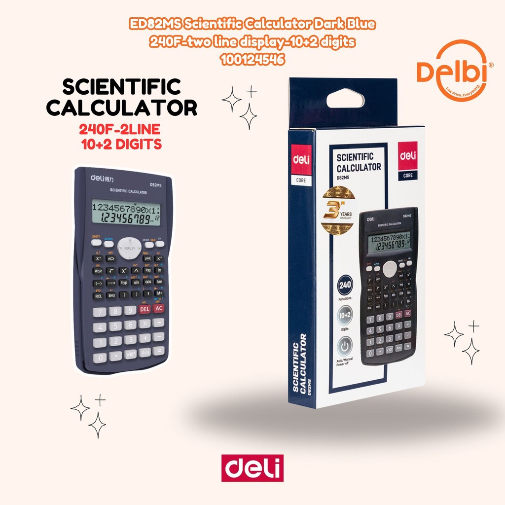 

Kalkulator Calculator DELI Scientific D82MS ED82MS Scientific Calculator Dark Blue 240F-two line display-10+2 digits