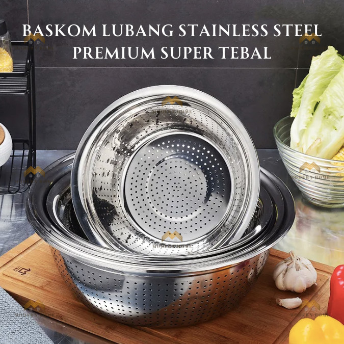 Waskom Baskom Lubang Kecil Baskom Premium Baskom Stainless Steel Tebal Waskom Stainless Serbaguna