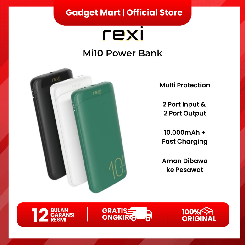 TM Rexi Mi10 PowerBank 10.000 mAh Dual Input Output Type C & Micro USB - Garansi Resmi