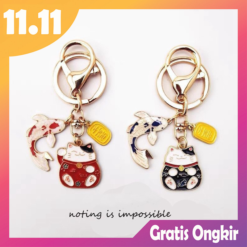 FXG Gantungan Kunci Hoki Lucky Jepang Keychain ikan Kucing Lucu Untuk Tas Mobil Rumah KEY10