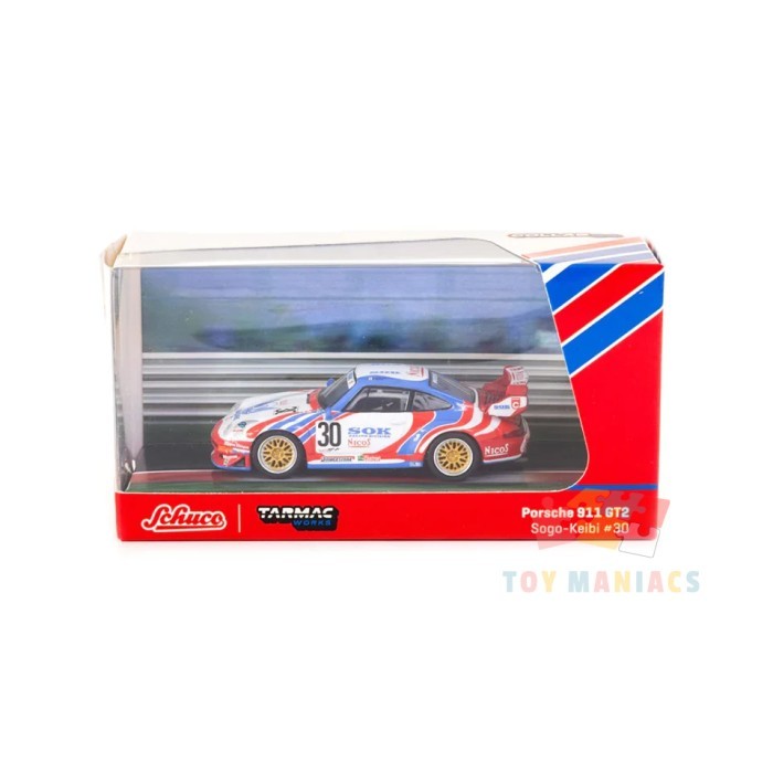 Diecast Schuco X Tarmac Works 1/64 Porsche 911 GT2 Sohgo-Keibi #30 - COLLAB64