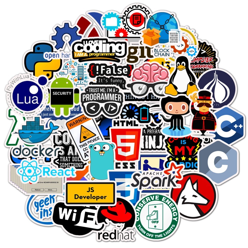 

50pcs Programming Stickers Geek Python Java Internet php Docker Html Bitcoin Vinyl Decals Laptop Phone Sticker for Kids Toy Gift