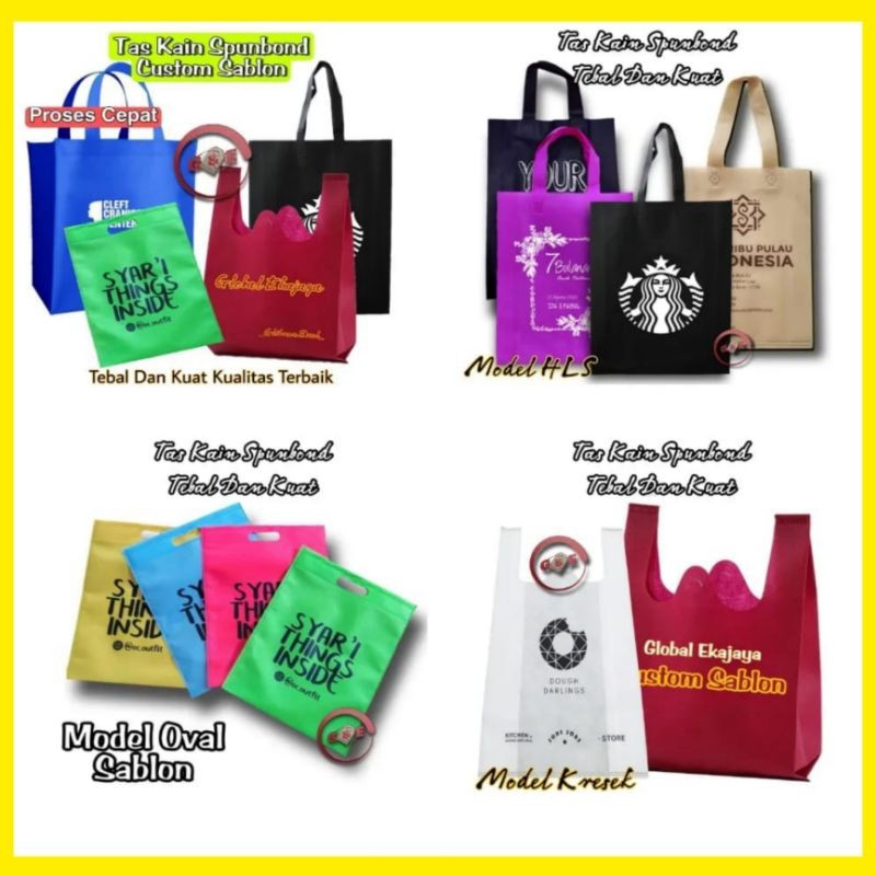 

Jasa Sablon Cetak Nama Tas Kain Spunbond Goodie Bag Kantong kemasan belanja Souvenir Ultah Hajatan