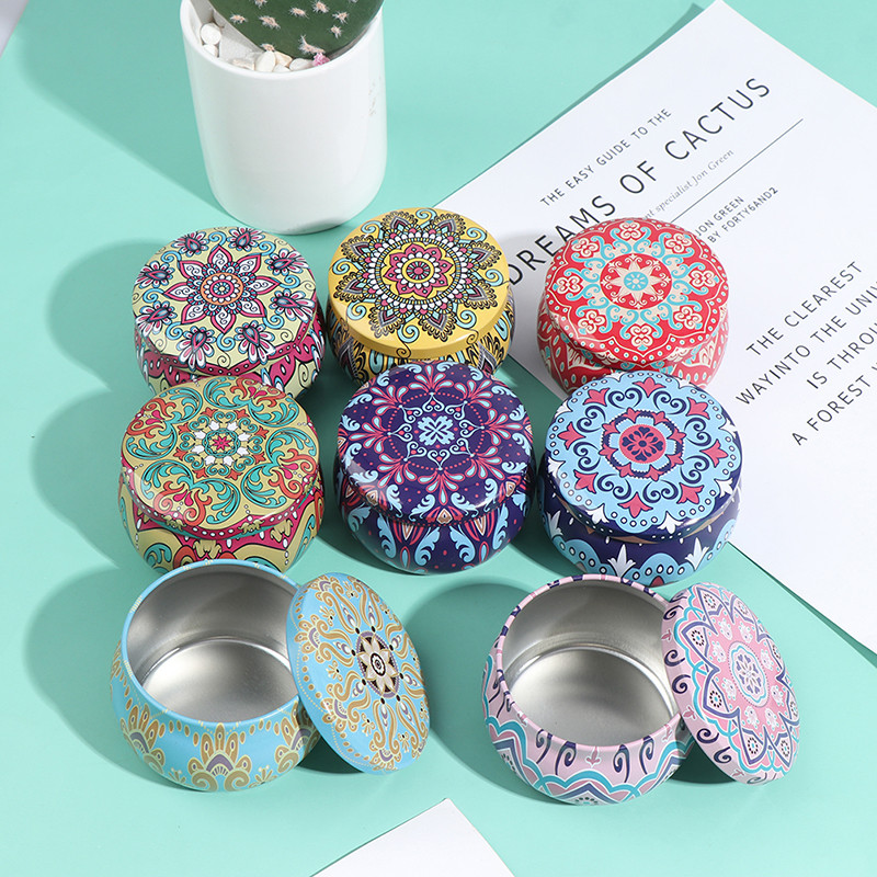 

New Candy Box Drum Candy Can Round Can 4.4 Oz Tinplate Ethnic Wind Candle Can Cookie Box Party Teapot Tin Box Jewelry Box