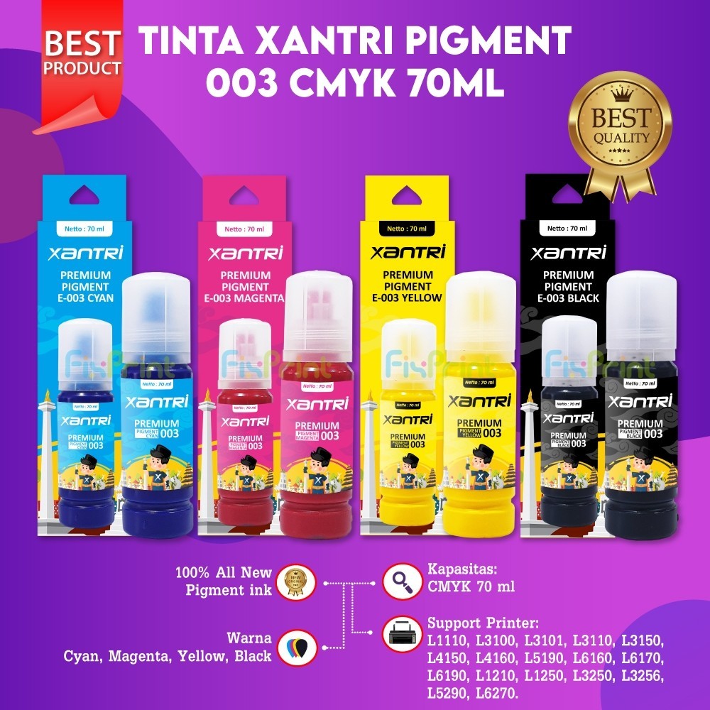 FixPrint Tinta Pigment Ink 003 Printer L1110 L3110 L3150 L4160 L5190 L4150 Pigment Pigmen Ink