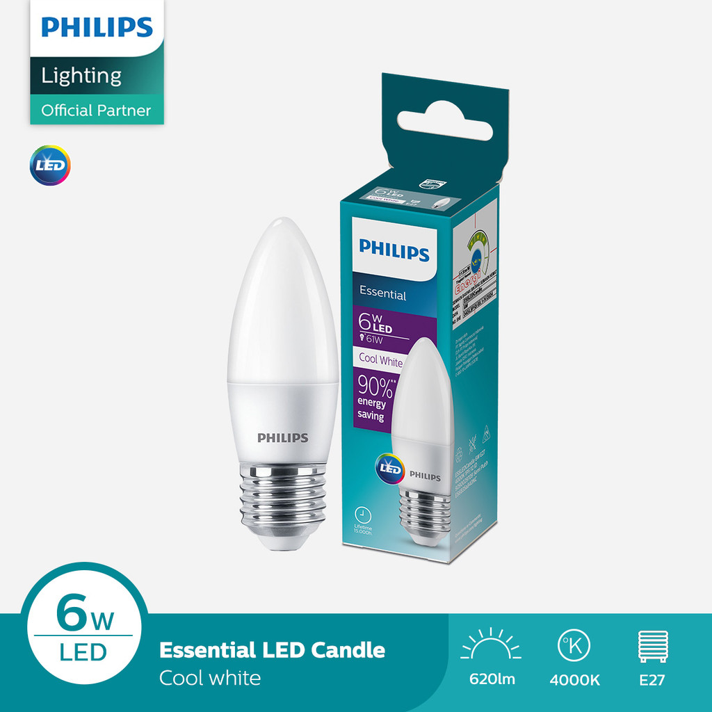 Lampu Philips Bohlam ESS LED Candle  6W E27 4000K Semi Putih