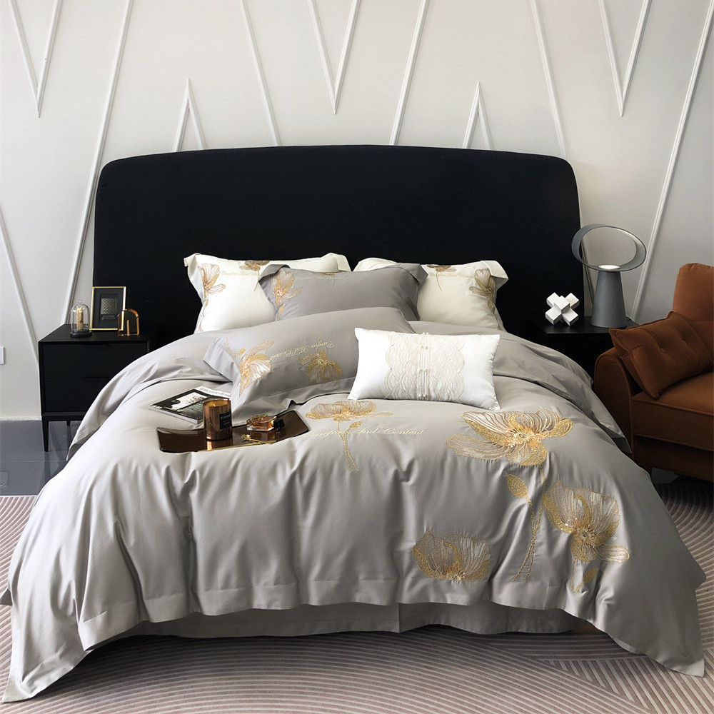 100CR Egyptian Cotton Bedding Set Luxury Embroidery Double Duvet Cover Pure Cotton Flat Bed Sheets a