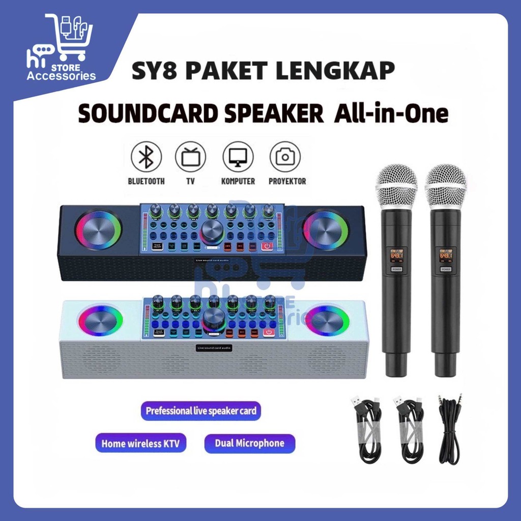 HSA - Soundcard Speaker SY8 + 2 Mic Bluetooth Sound Card With Wireless Two Microphone With External 