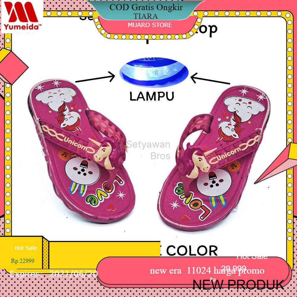 Sandal Anak Menyala Lampu LED UNICORN Anak Perempuan