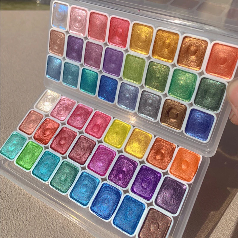 

24-Color Watercolor Paint Set With Shimmering Metallic Accents, 0.03oz Tubes - Perfect For Artistic Creations & Calligraphy Porc