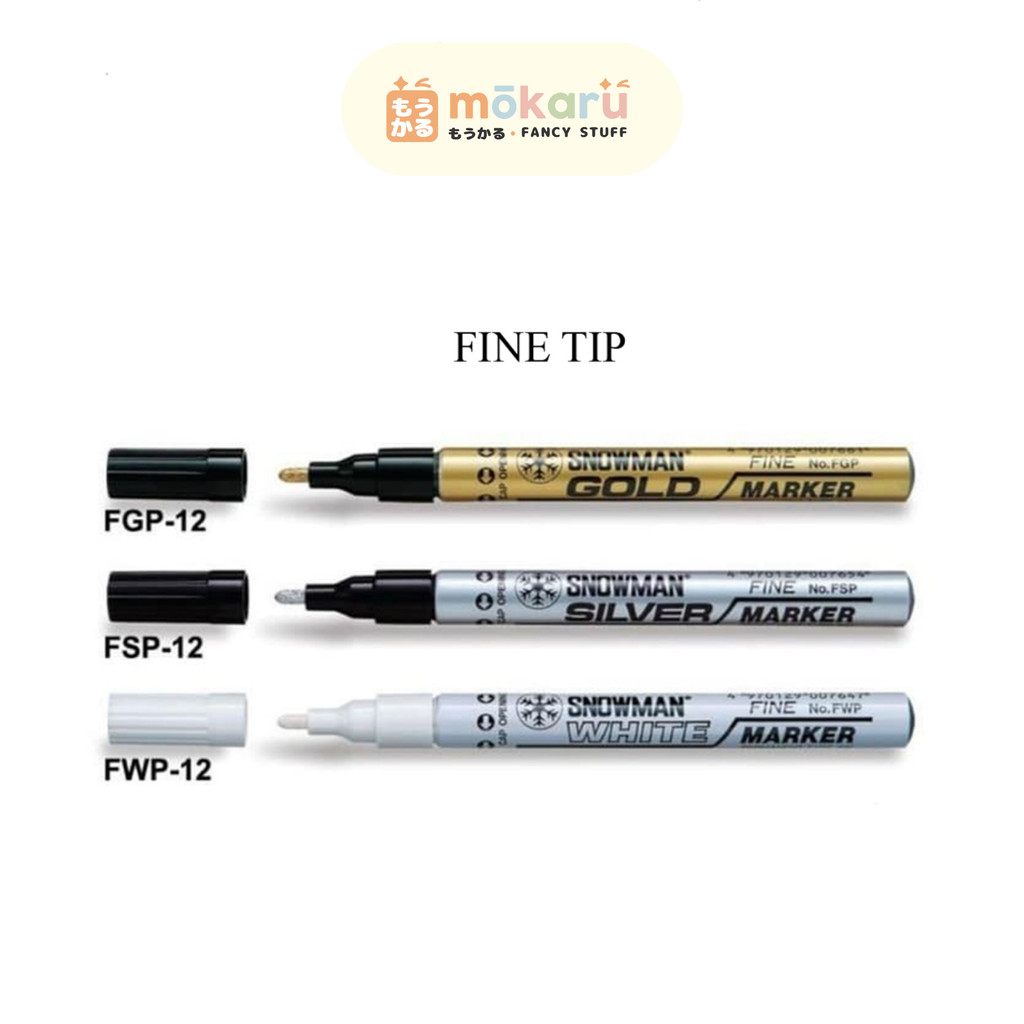 

Snowman Permanent Paint Marker F (Gold, Silver & White FINE TIP) Spidol Permanen Murah Berkualitas