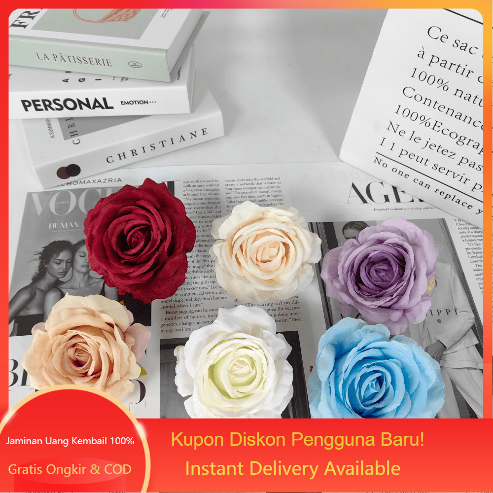 Kepala Bunga Mawar Kain Hias 12Pcs Buket Pengantin Wisuda Hiasan Karangan Bunga DIY Dekor