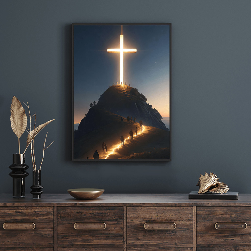 

Modern Christian Cross On The Top Of The Mountain Wall Art Canvas Painting Jesus Believers Posters For Room Home Church Decor