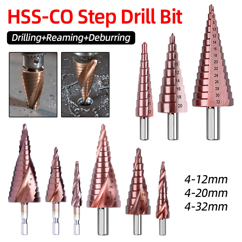 HSS-CO M35 Cobalt Step Drill Bit Hex 4-32mm Stainless Steel Drilling Tool Broca Metal Hole Cutter Wo