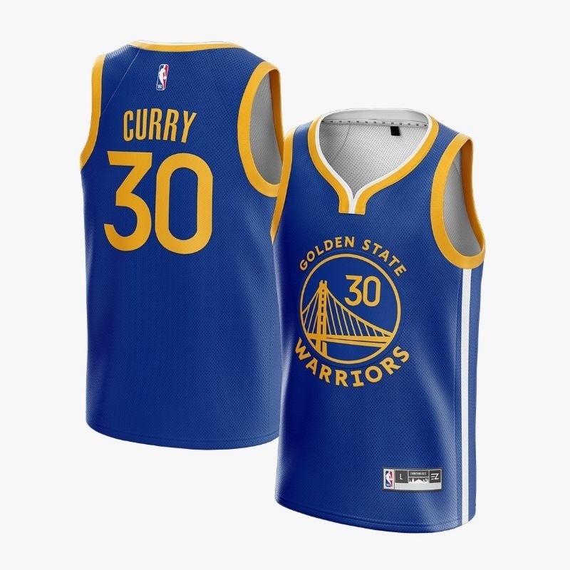 Komaria | Jersey Basket Stephen Curry GSW #30 NBA Golden State Warriors Biru Kuning Kaos Atasan Tshi