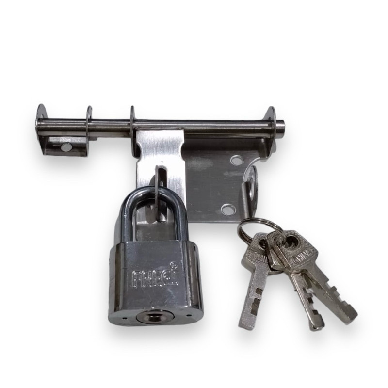 Paket gembok 40mm + grendel pintu overpal stainless Soligen 4”