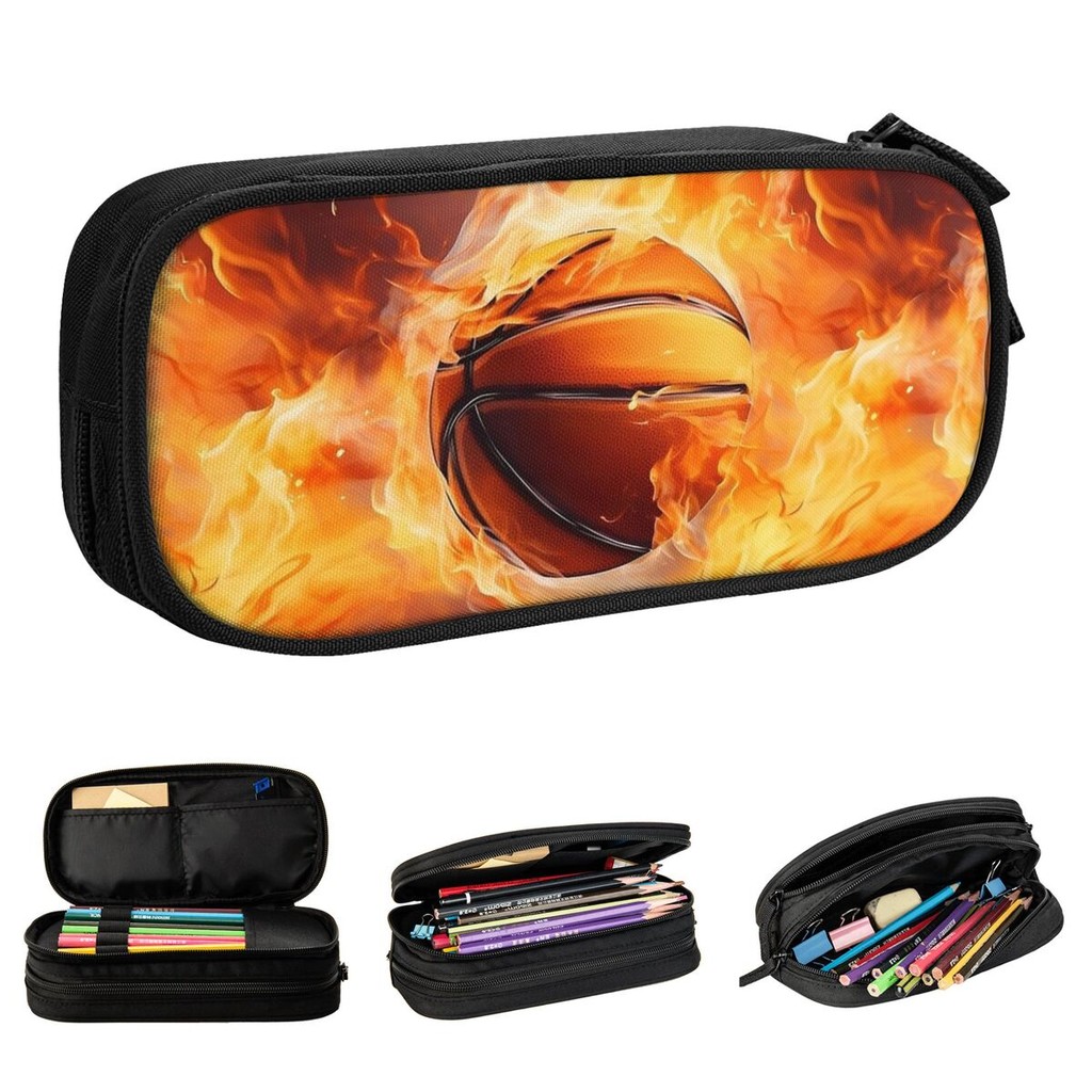 

Basketball On Fire Pencil Cases Fun Pen Bag for Student Large Storage School Supplies Gift Pencil Pouch