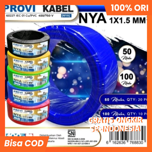 KABEL NYA & NYM PROVI KAWAT TEMBAGA 1x1.5x50/1X2.5X50M/2×1.5×50/2×2.5×50/3×1.5×50/3×2.5×50/SNI/Origi
