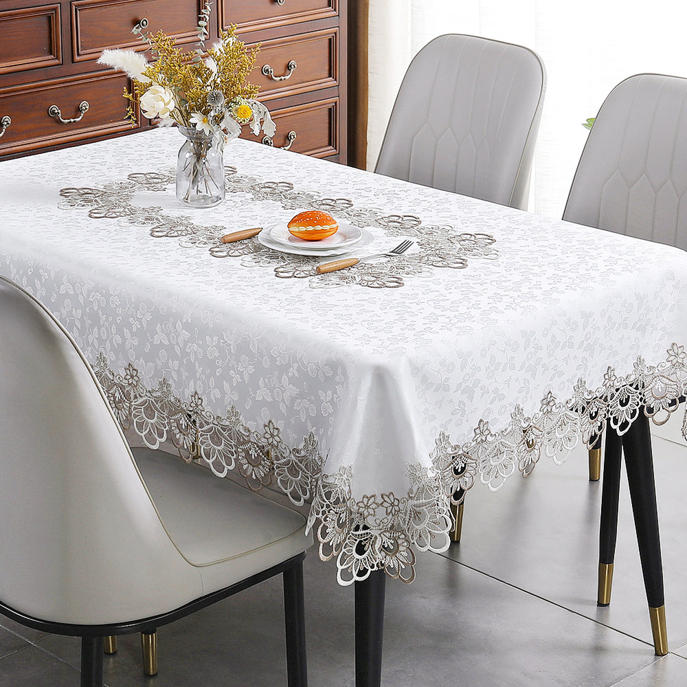 Battilo Luxury Lace Tablecloth White Floral Rectangle Table Cloth Embroidery Table Cover For Dining 