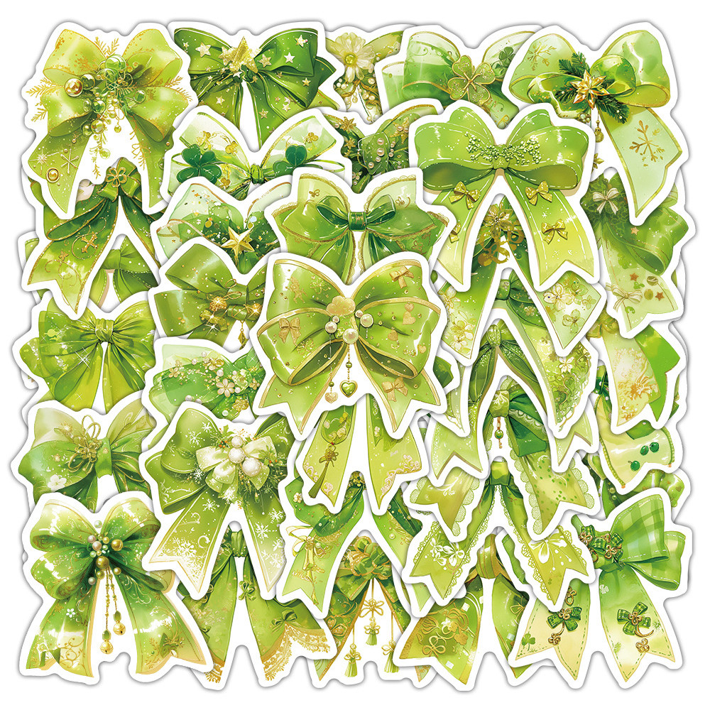 

10/30/50pcs Cute Cartoon Green Bowknot Aesthetic Stickers Kawaii Decals Laptop Notebook Suitcase Decoration Scrapbooking Sticker